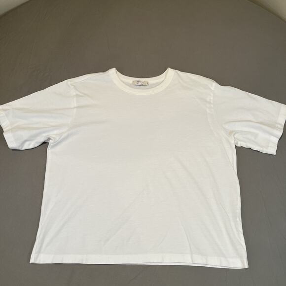 AYR 100% Pima Cotton Crew Neck Cropped Boxy T-Shirt Size Small White - Picture 1 of 6